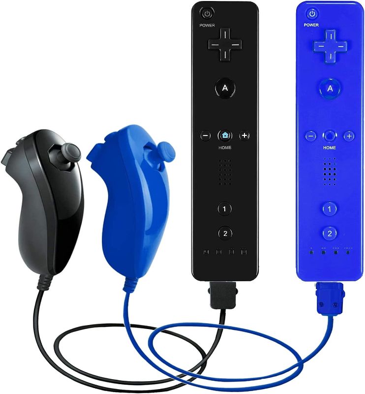 Photo 1 of PGYFDAL 2 Pack Remote Controller and Nunchuck Joystick for wii/wii u Console, Gamepad with Silicone Case and Wrist Strap for Holiday (Black and Dark Blue)
