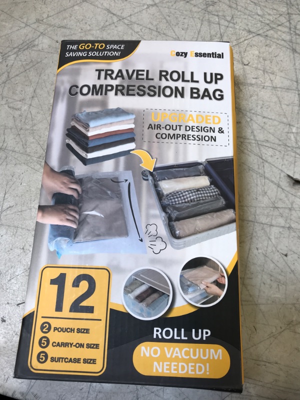 Photo 2 of 12 Travel Compression Bags Vacuum Packing, Roll Up Space Saver Bags for Luggage, Cruise Ship Essentials (5 Large /5 Medium/2 Small Roll)
