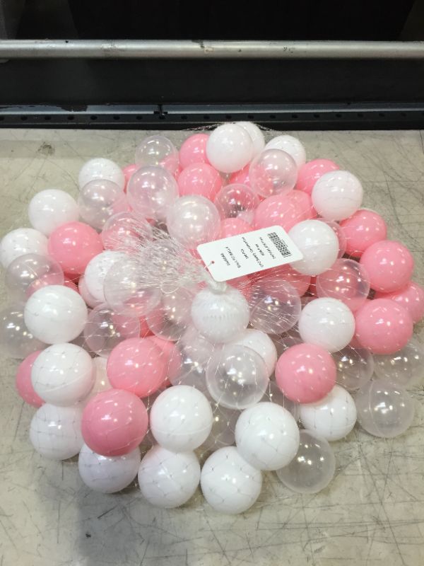 Photo 2 of 99JGDAX Baby Ball Pit Balls Babies 100 Pcs Play Plastic Crush Proof Balls for Kids Pink & White & Clear