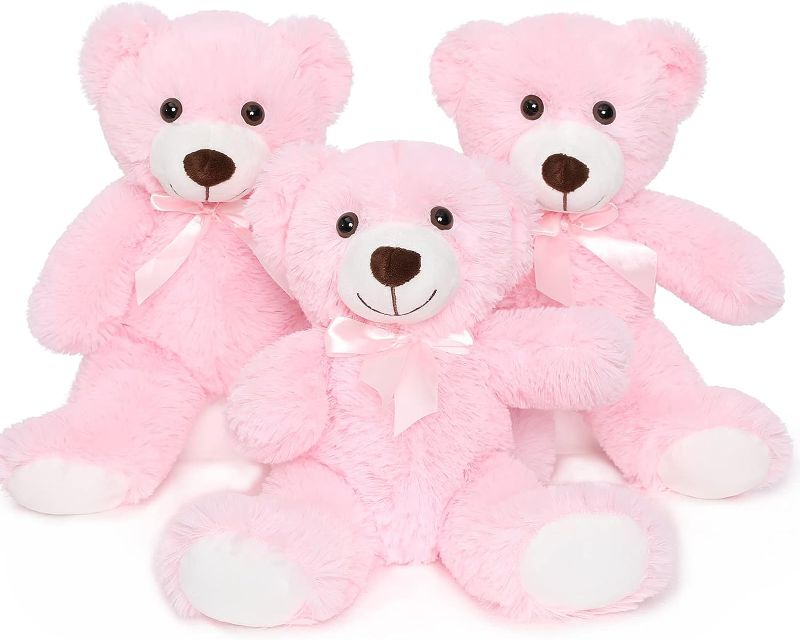 Photo 1 of DOLDOA Pink Teddy Bear Stuffed Animal 3 Packs, Cuddly Soft Teddy Bear Bulk 14'', Stuffed Animal Bulk Bear Plush Toy for Kids Boys Girls on Birthday, Christmas, Valentine's Day
