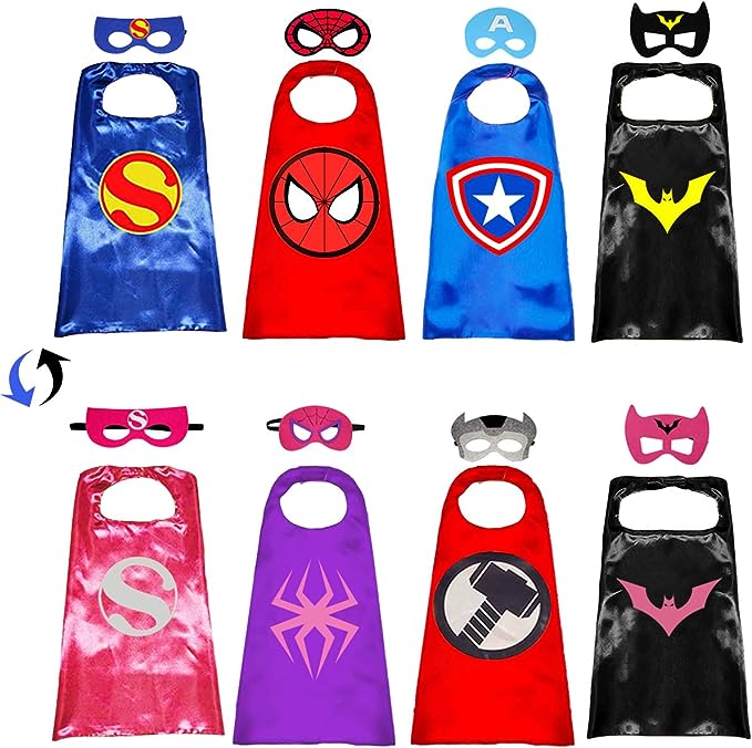 Photo 1 of ALAOW Superhero Capes with Masks Double Side Dress up Costumes Festival Christmas Halloween Cosplay Birthday Party for Kids (Double Side-Superheros 4Sest)
