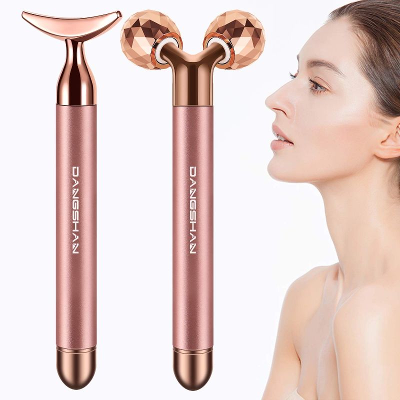 Photo 1 of 2-IN-1 Electric Face Massager Roller 24k Rose Gold Face Roller, 3D Roller and Unique Crescent Shape Facial Roller Massager Kit Arm Eye Nose Massager Skin Care Tools
