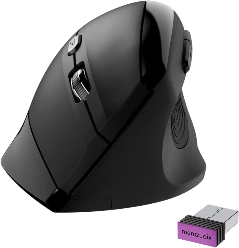 Photo 1 of memzuoix Wireless Ergonomic Mouse,Upgraded 2.4G Optical Cordless Mice with 800/1200/1600 DPI,Vertical Computer Wireless Mouse for Laptop,Mac,PC,Desktop (for Right Hand,Large),Black Mouse
