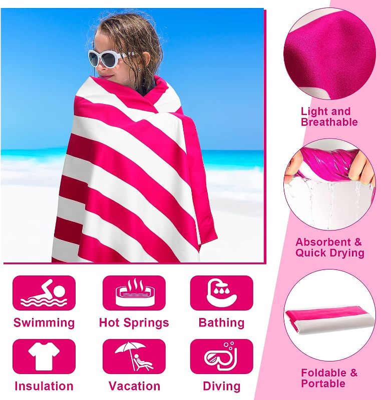 Photo 1 of  Microfiber Beach Towel Set Sand Free Beach Towel Bulk, 63 x 32 Inch Quick Dry Beach Towel, Extra Large Beach Pool Towels for Adults, Travel Camp Oversized Cabana Towel (Rose Red Striped)