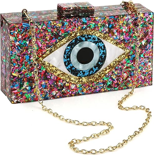 Photo 1 of Gets Acrylic Clutch Purses for Women Evening Bag Eyes Multicolor Perspex Box Clutch Glitter Purse Handbags Crossbody Bag
