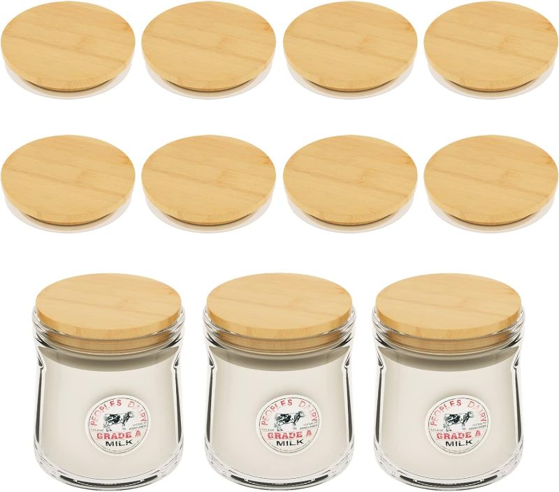 Photo 1 of 8 PACK Bamboo Mason Jar Lids Oui Yogurt Jar Lids Set Regular Mouth Mason Jar Lids with Silicone O-Ring Kitchen Storage Canning Lids without Straw Hole for 70MM Lids
