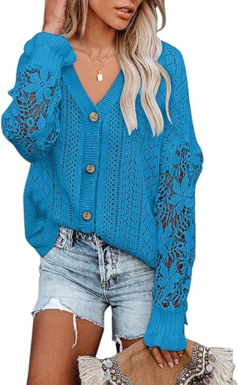 Photo 1 of AlvaQ Womens Lightweight Lace Crochet Cardigan Sweater Kimonos Casual Oversized Open Front Button Down Knit Outwear
Size 2XL