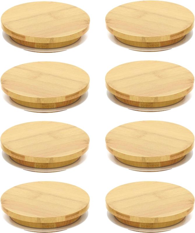 Photo 1 of 8 PACK Bamboo Mason Jar Lids Oui Yogurt Jar Lids Set Regular Mouth Mason Jar Lids with Silicone O-Ring Kitchen Storage Canning Lids without Straw Hole for 70MM Lids
