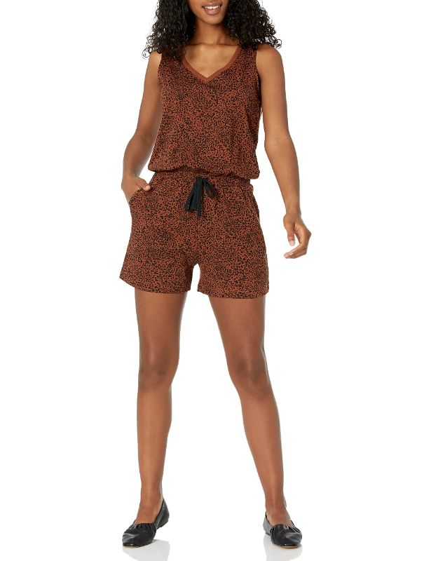 Photo 1 of Amazon Essentials Women's Studio Terry Fleece Romper XX-Large Dark Camel/Black, Ikat