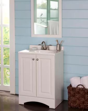 Photo 1 of 24.5 in. W x 18.6 in. D x 35.4 in. H Freestanding Bath Vanity in White with White Cultured Marble Top
