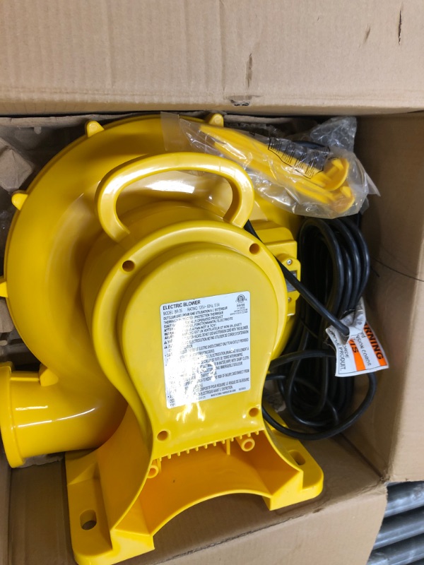 Photo 1 of Air Blower Pump Fan w/ 25ft Cable Length, UL Certified GFCI Plug, Top-Mounted Handle & 4 Stakes for Bouncing House, Jump Slide