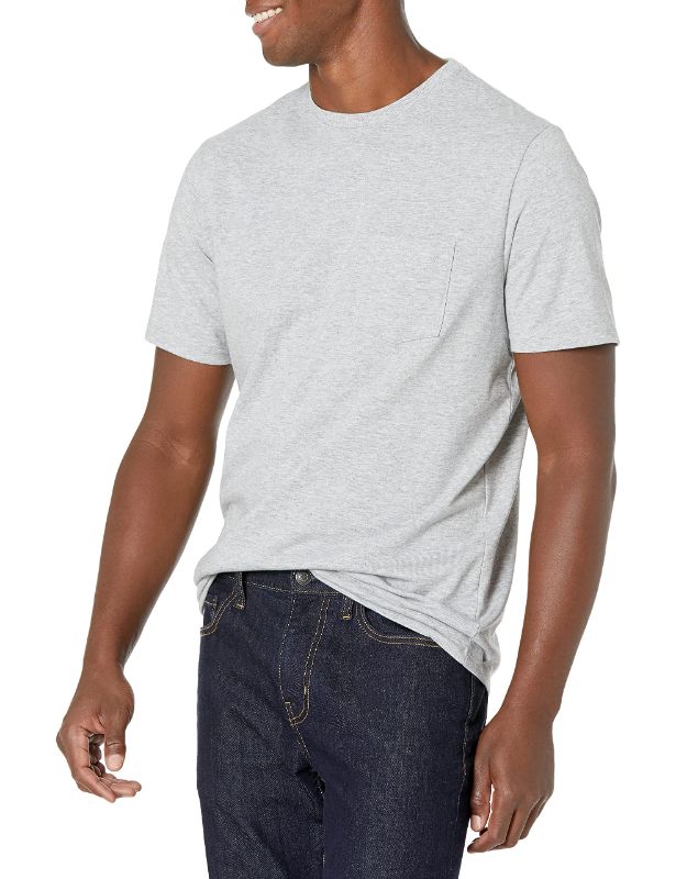 Photo 1 of Amazon Essentials Men's SIZE MEDIUM  Slim-Fit Short-Sleeve Crewneck T-Shirt, Multipacks Small Grey Heather Pocket