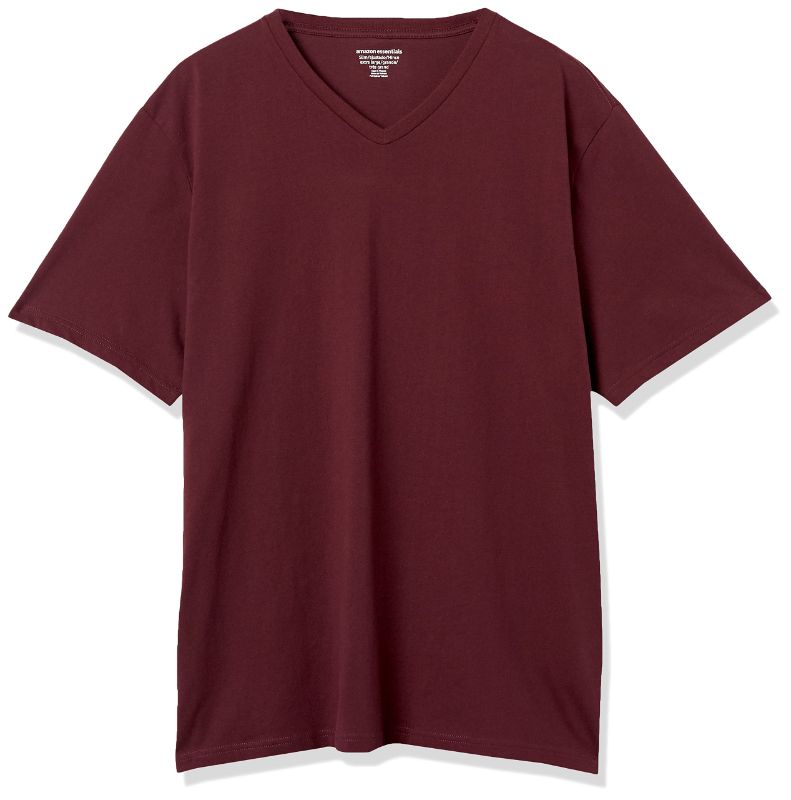 Photo 1 of Amazon Essentials Men's SIZE MEDIUM Slim-Fit Short-Sleeve V-Neck T-Shirt, Pack of 2 Medium Burgundy