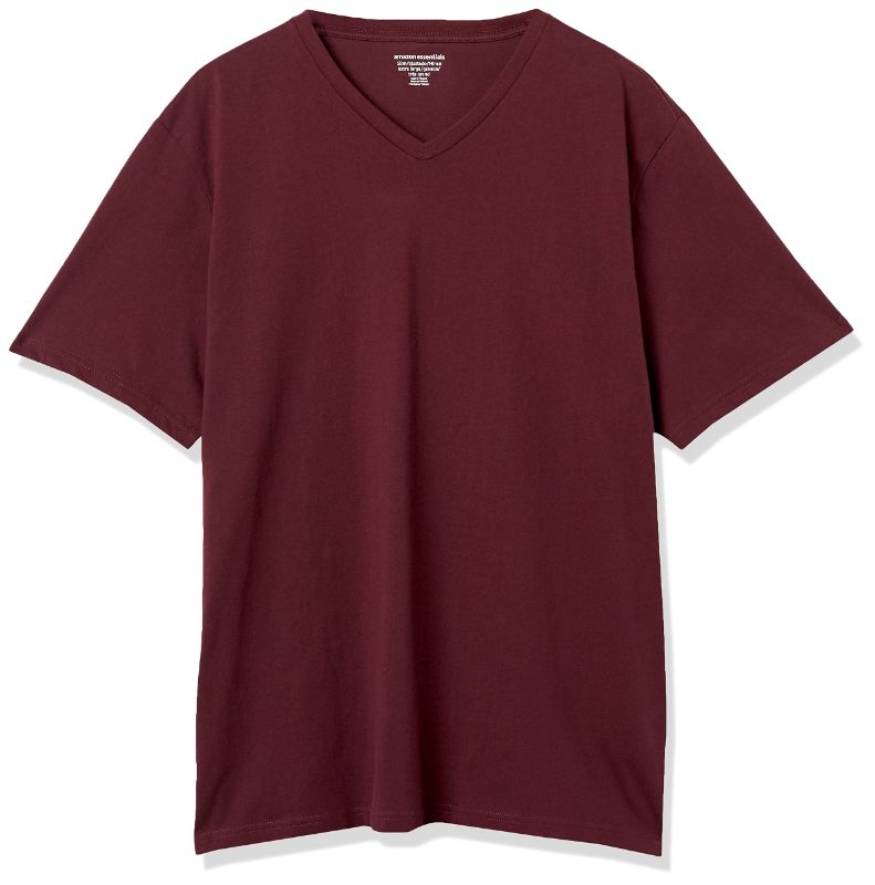 Photo 1 of Amazon Essentials SIZE SMALL Men's Slim-Fit Short-Sleeve V-Neck T-Shirt, Pack of 2 Small Burgundy