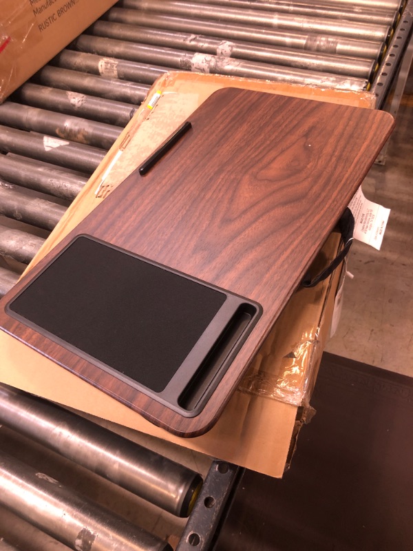 Photo 2 of LapGear Home Office Lap Desk with Device Ledge, Mouse Pad, and Phone Holder - Espresso Woodgrain - Fits up to 15.6 Inch Laptops - Style No. 91575 Espresso Woodgrain Right-Handed