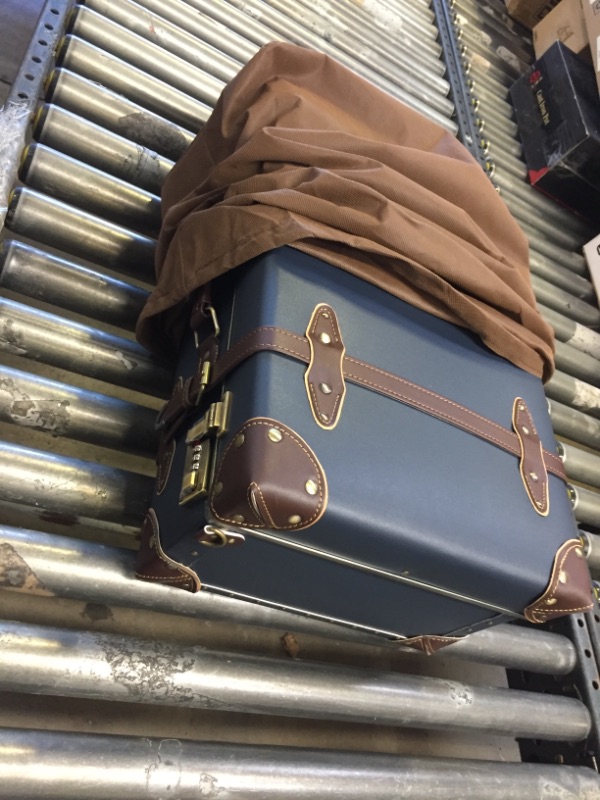 Photo 1 of urecity Vintage and Cute Carry-on Overnight Case Non-wheeled Mini Leather Trunk Suitcase with Shoulder Strap Vintage Blue 20"