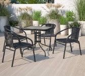 Photo 1 of *CHAIRS ONLY* Flash Furniture 4 Pack Black Rattan Indoor-Outdoor Restaurant Stack Chair 
