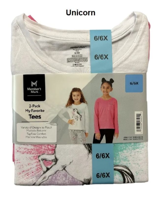 Photo 2 of Member's Mark Girl's 2-Pack My Favorite Tag Free Comfort Long Sleeve Tees +  2-Pack My Favorite Tag Free Comfort Long Sleeve Tees FLOWERS AND UNICORNS  + Girls' Favorite 3-Pack Legging