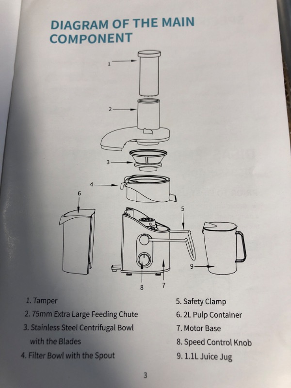 Photo 3 of *PARTS ONLY* Ultrean Juicer Machine with Big Mouth 3” Feed Chute, 