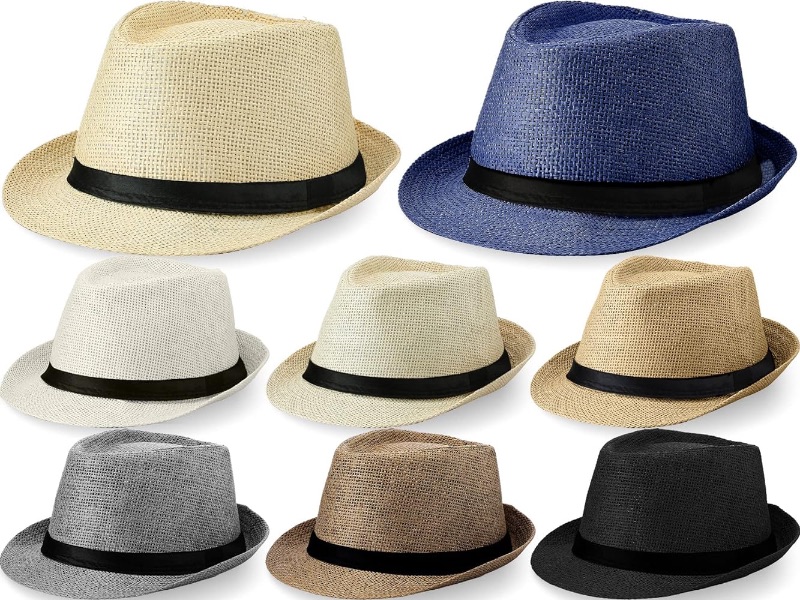 Photo 1 of 8 Pack Panama Trilby Fedora Straw Sun Hat with Leather Belt Straw Fedora Hats Short Brim Summer Beach Hat for Men Women