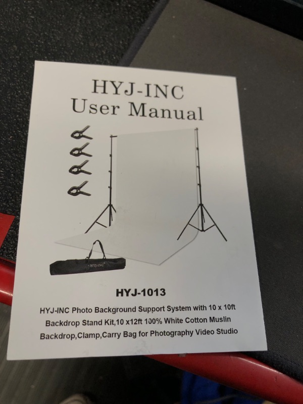 Photo 3 of HYJ-INC Photo Background Support System with 10 x 10ft Backdrop Stand Kit,10 x12ft 100% White Cotton Muslin Backdrop,Clamp,Carry Bag for Photography Video Studio 