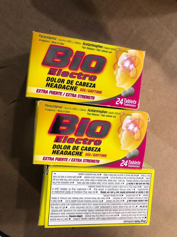 Photo 2 of (Bundle of 3) BioElectro Extra Strength Pain & Headache Reliever Tablets Aspirin, & Caffeine, 24 Count EXP date 11/2023
