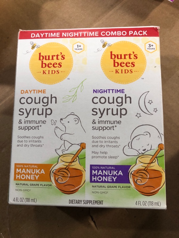 Photo 2 of Burt's Bees Kids Daytime and Nighttime Cough Syrup and Immune Support, Natural Grape Flavor, Dietary Supplement, 8 Fl Oz EXP Date 11/2023