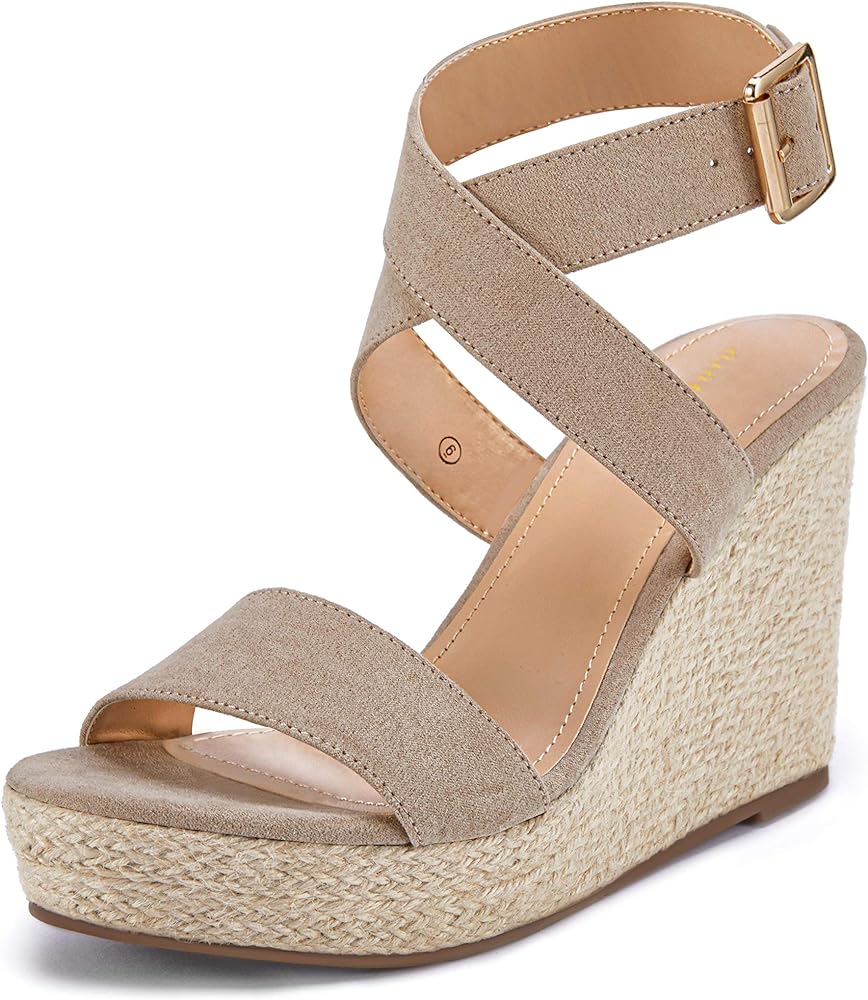 Photo 1 of Coutgo Womens Wedge Espadrille Sandals Open Toe Ankle Cross Buckle Strap Platform Heel Slingback Summer Shoes SIZE 10