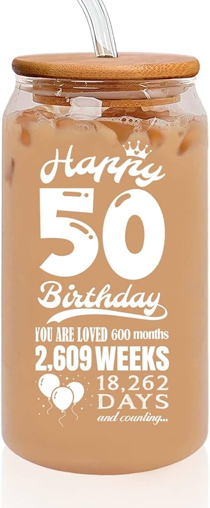 Photo 1 of 50th Birthday Gifts for Women Men - 50th Birthday Decorations Men Women - 50 Year Old Gifts for Men Women - Birthday Gifts for Women Mom Wife Dad Husband - 16 Oz Coffee Can Drinking Glass Cup