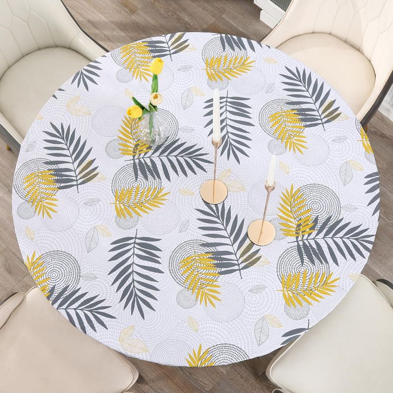 Photo 1 of (2x) Round Vinyl Fitted Tablecloth Waterproof Oilcloth Elasticized Table Cover Elastic Edge Design Plastic Tablecloth Protector for Round Table (Circle E, Small Round Fits Table up 40"-44" Diameter) Small Round Fits Table up 40"-44" Diameter Circle E