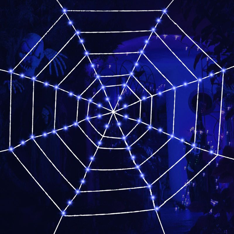 Photo 1 of **NON-REFUNDABLE HALLOWEEN BUNDLE OF 3x** Halloween Spider Web Decoration Lights, 11FT 120 LED Purple Halloween Lights, Giant Spider Cobweb Lights for Indoor&Outdoor, Garden Yard Party Props Decor