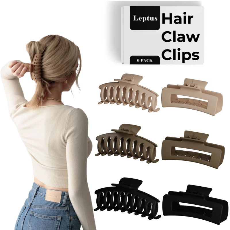 Photo 1 of (3x) 4.3 Inch 6pcs Hair Clips, Hair Clips for Women & Girls, Matte Finish Claw Clips for Thin hair, Large Claw Clips for Thick Hair, Daily Use Jumbo Size Hair Claw Clips, Stronghold Grip Big Hair Clips