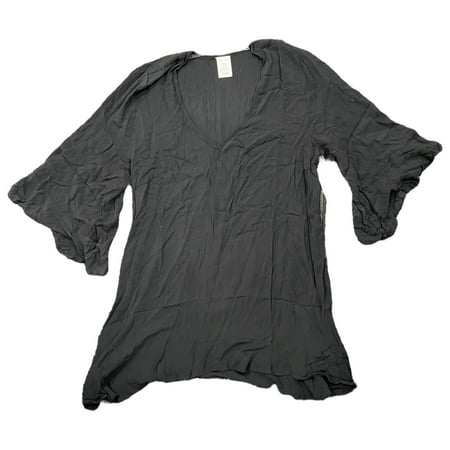 Photo 1 of Anne Cole Women's Flounce Slightly Sheer V Neck Tunic Swimsuit Cover Up (Black, XL/XXL)
