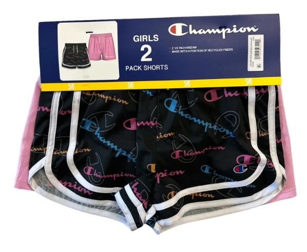 Photo 1 of Champion Girl's Adjustable Waist 2-Pack 2.5" Inseam Active Shorts (Black/Pink. 5/6)
