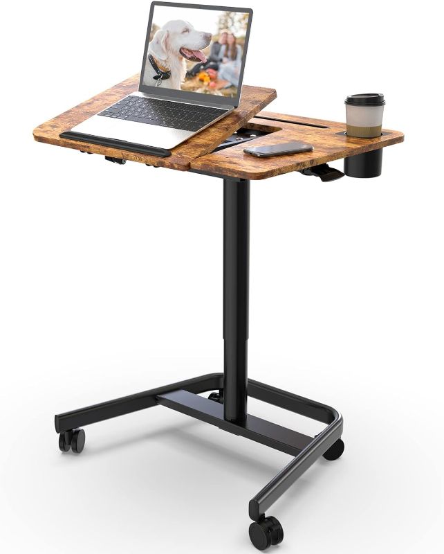 Photo 1 of JOY worker Mobile Standing Desk, Pneumatic Height Adjustable Table Rustic