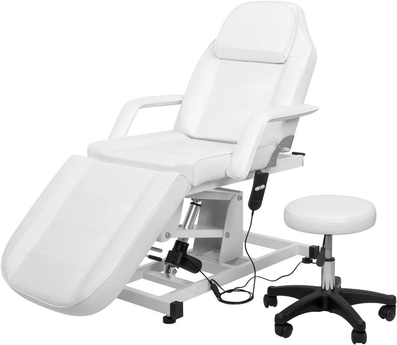 Photo 1 of STOCK PHOTO FOR REFERENCE ONLY. Salon Tattoo Chair Esthetician Bed, Multi-Purpose Facial Bed Chair for Barber Spa Beauty Salon with Stool White