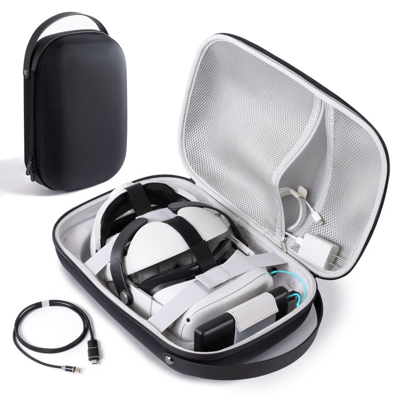 Photo 1 of CoBak Hard Carrying Case for Meta Oculus Quest 2 - Magnetic Charging, Multiple Compartments for Basic/Elite Version VR Headset, Controllers and Accessories - Travel with Power and Protection Black