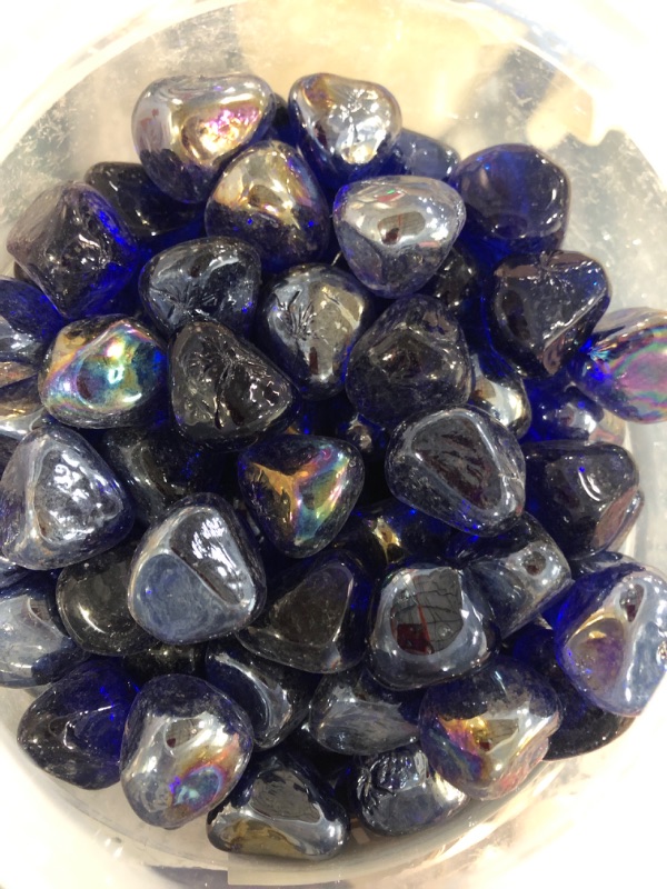 Photo 4 of GRISUN Cobalt Blue Fire Glass Diamonds for Fire Pit, 