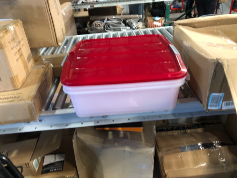 Photo 2 of *MAJOR DAMAGE TO ITEM-MISSING TWO LIDS*
IRIS USA 33Qt. 3Pack Holiday Wreath Storage Container Box with Lid, Clear/Red