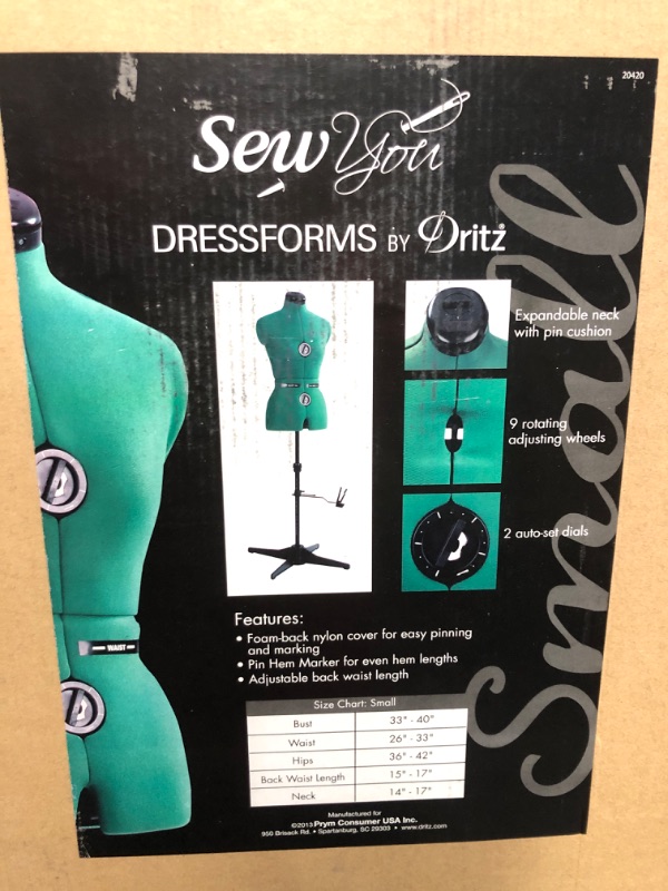 Photo 2 of **MISSING PARTS**
Dritz Sew You Adjustable Dress Form, Small, Opal Green Small Opal Green