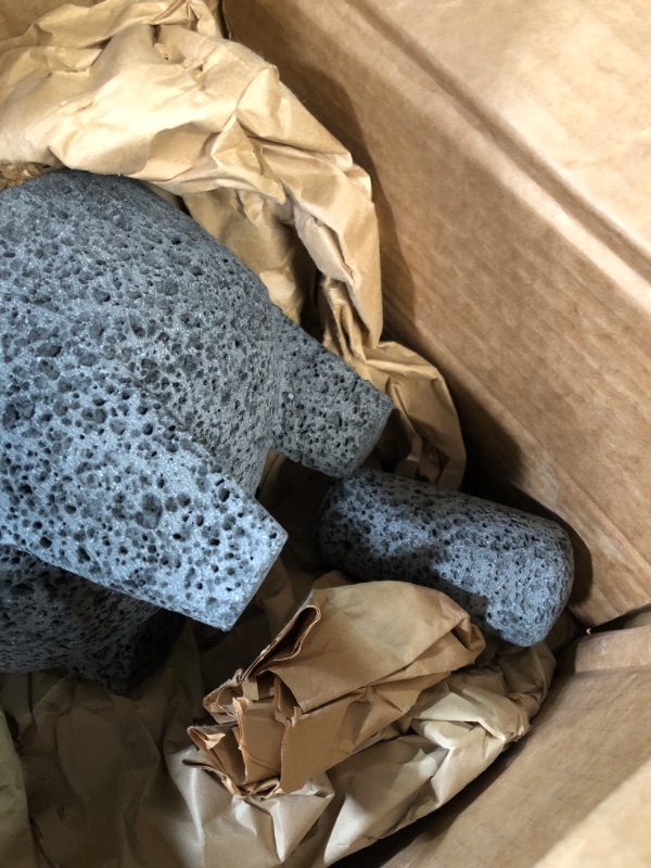 Photo 1 of * DAMAGED * 
YOPIDO MX, Mortar and Pestle Set Mixing Bowls Garlic Mincer,Mexican Handmade with Quality Lavastone,Pill Crusher and Spice Grinder Molcajete 7 in, Volcanic Stone 7 In.