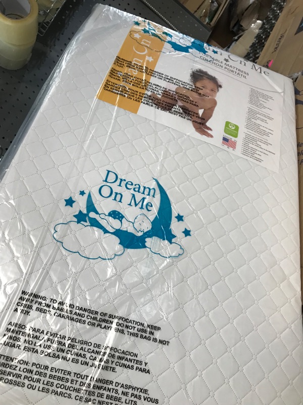 Photo 3 of Dream On Me Holly 3” Fiber Portable, Greenguard Gold Certified, Waterproof Vinyl Cover, Lightweight Mini Crib Mattress, White