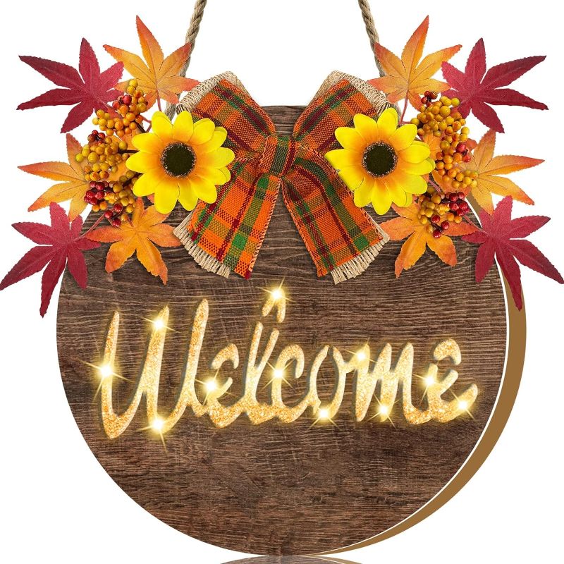 Photo 1 of **STOCK PHOTO FOR REFERENCE ONLY**
TURNMEON Lighted Thanksgiving Wreath Welcome Sign for Front Door