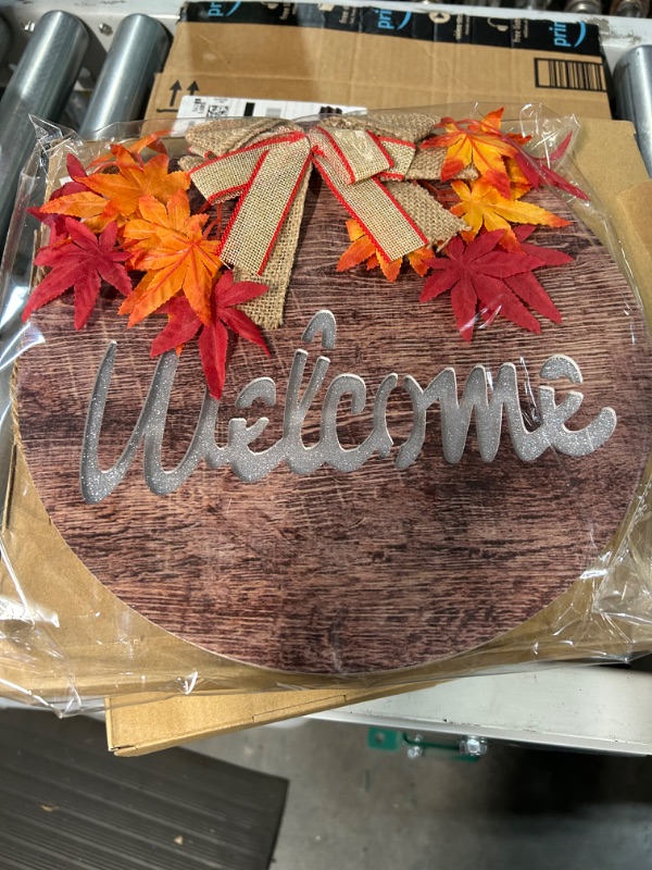 Photo 2 of **STOCK PHOTO FOR REFERENCE ONLY**
TURNMEON Lighted Thanksgiving Wreath Welcome Sign for Front Door