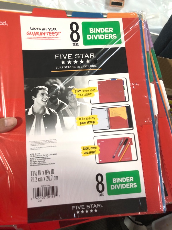 Photo 1 of Five Star 8-Tab Binder Dividers with Pocket Multicolor Multi-Colored BUNDLE OF 2** 