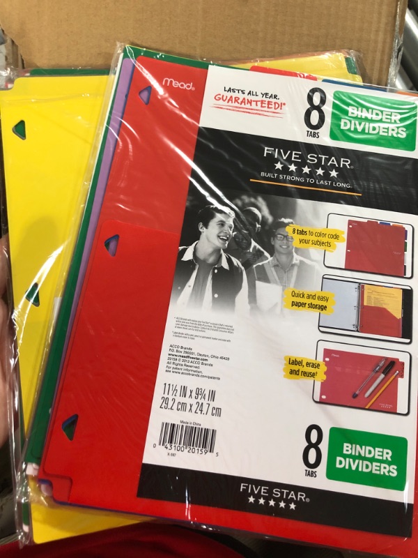 Photo 2 of Five Star 8-Tab Binder Dividers with Pocket Multicolor Multi-Colored BUNDLE OF 2 ** 