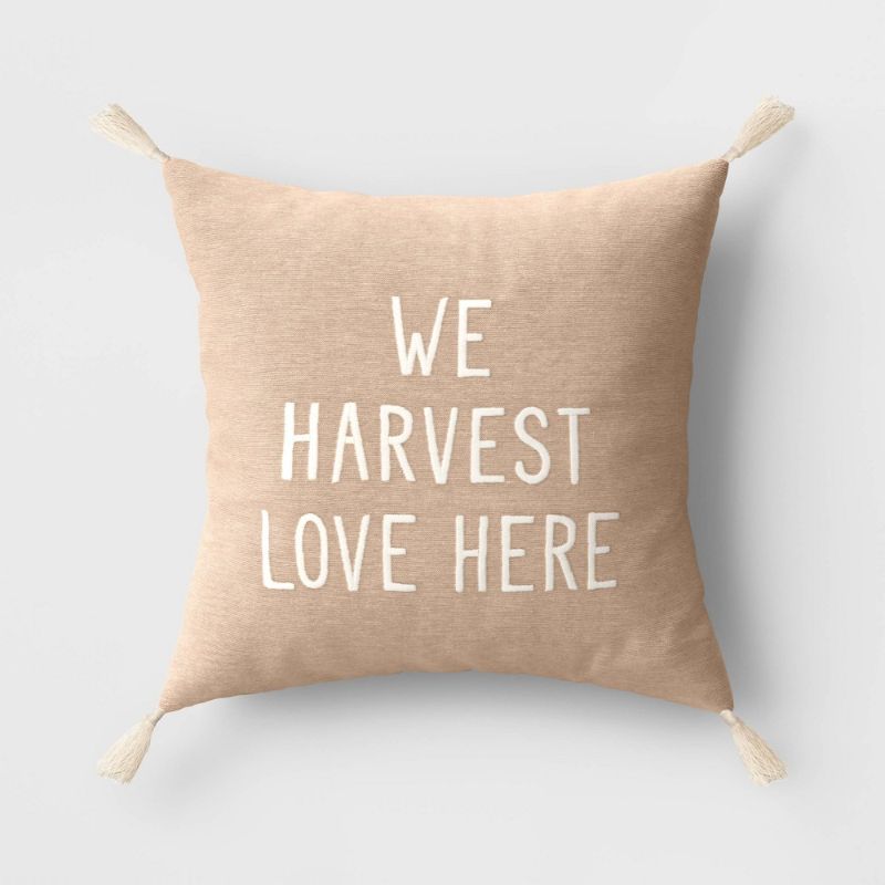 Photo 1 of 'Embroidered Here We Harvest Love' Square Throw Pillow Brown/Cream - Threshold™
