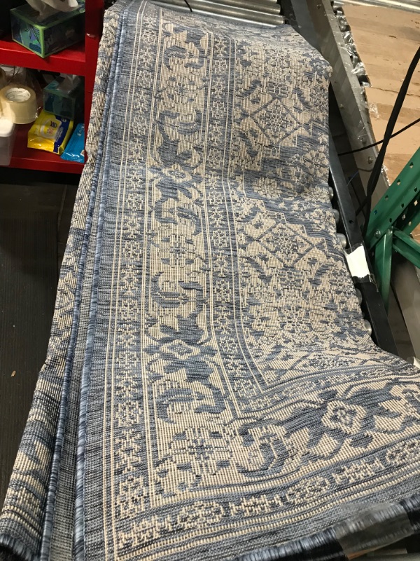 Photo 3 of Nicole Miller New York Patio Country Dahlia Transitional Medallion Indoor/Outdoor Area Rug, Blue/Grey, 5'2"x7'2" Dahlia