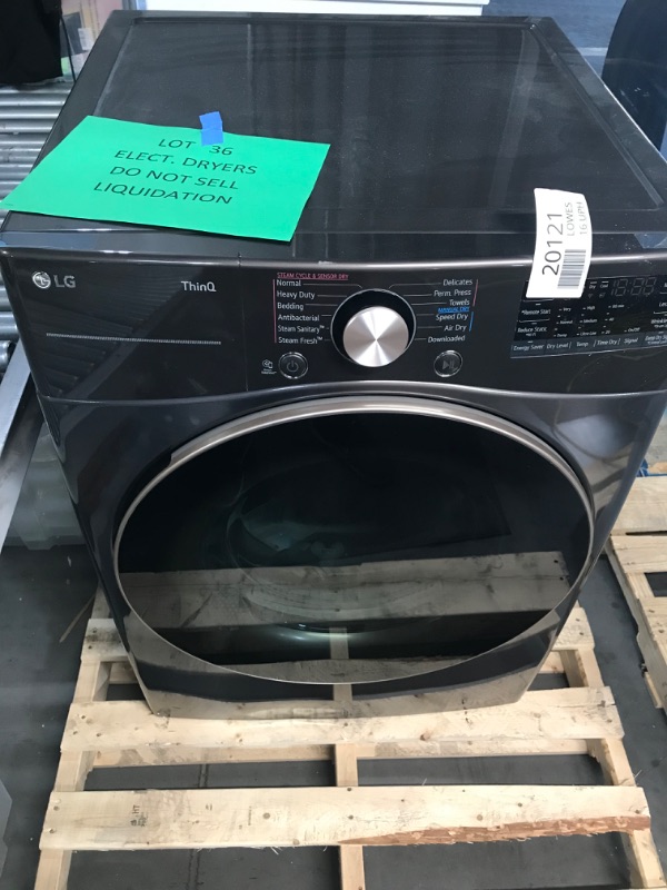 Photo 1 of **USED, MINOR DAMAGE, MISSING POWER CORD**  LG 7.4 cu. ft. Ultra Large Capacity Smart wi-fi Enabled Front Load Electric Dryer with TurboSteam™ and Built-In Intelligence