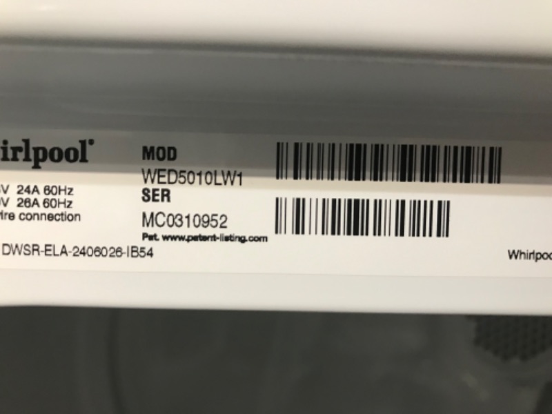 Photo 1 of **USED, HAS DAMAGE, UNABLE TO TEST, NO POWER CORD**  WHIRLPOOL 7.0 Cu. Ft. Top Load Electric Moisture Sensing Dryer